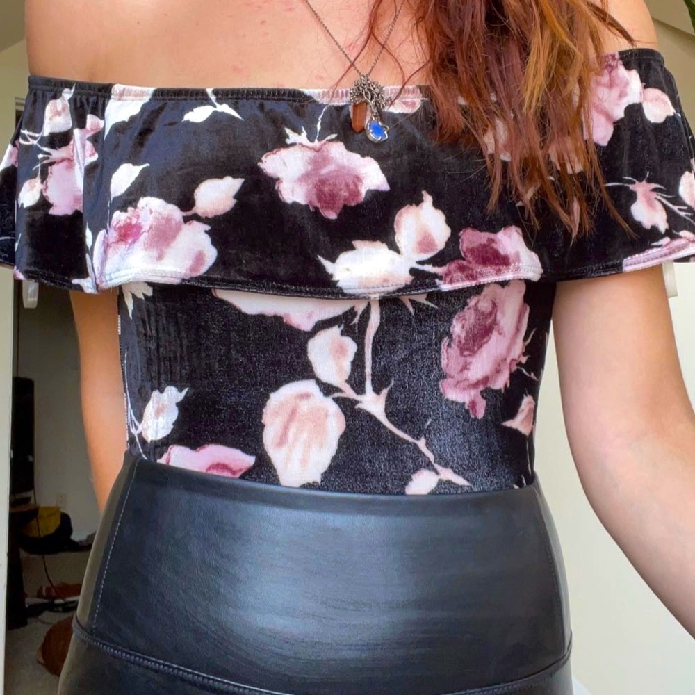 Off the shoulder velvet bodysuit